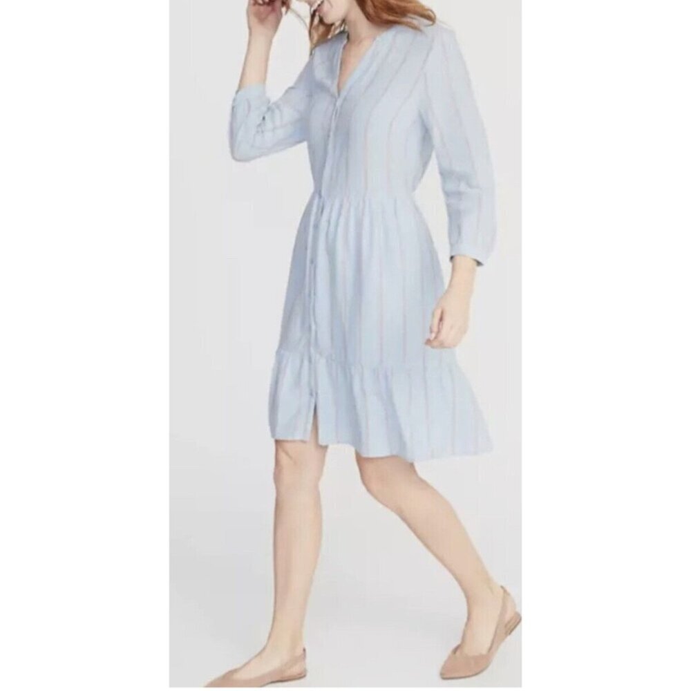 Old Navy Shirt Dress Womens XL Blue Striped Linen Blend‎ Waist Defined NWT